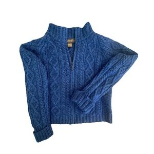 Women's Inis Crafts 100% Merino Wool Full Zip Cardigan Cable Knit Sweater SZ M